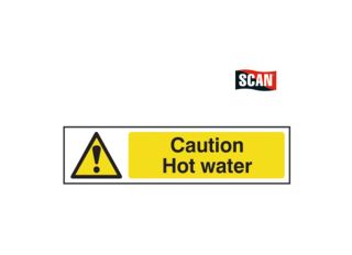 Scan Caution Hot Water Sign 200x50mm